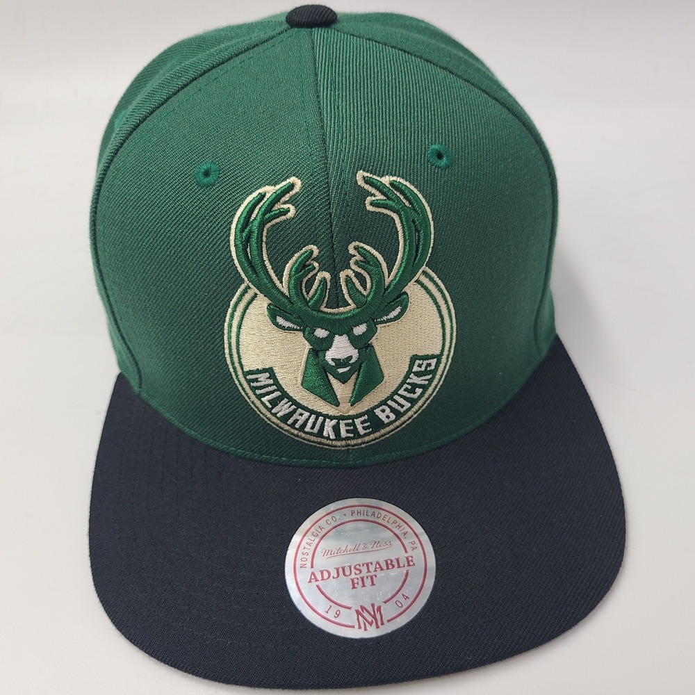 Milwaukee Bucks Hat Snapback Mitchell & Ness Green Black NBA Logo Wool Blend Men